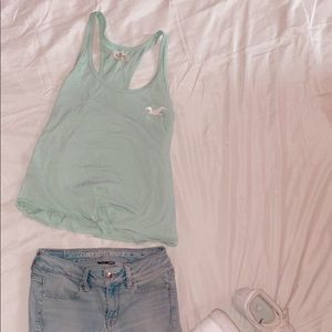 Green/blue hollister tank top with low knot